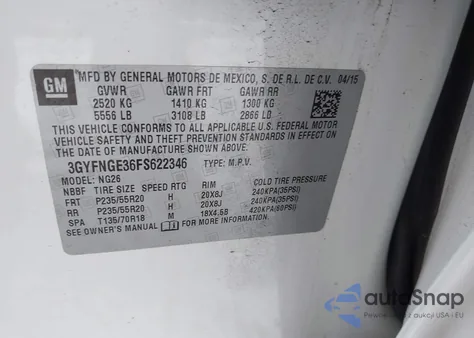 2015 Cadillac Srx Premium Collection z USA, uszkodzony, nr VIN 3GYFNGE36FS622346